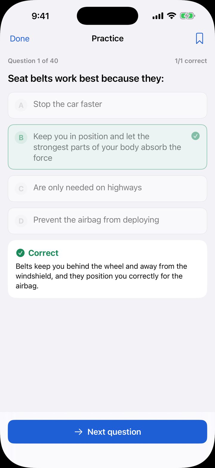 A practice question with the answer revealed and an explanation underneath it.